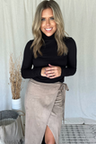 COCOA SUEDE WRAP MIDI SKIRT