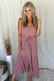 MAUVE TIERED MAXI DRESS WITH TIE BELT
