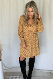 MUSTARD & BLACK FLORAL PRINTED DRESS