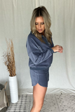 DUSTY BLUE CORDUROY ZIP TOP & SHORT LOUNGE SET