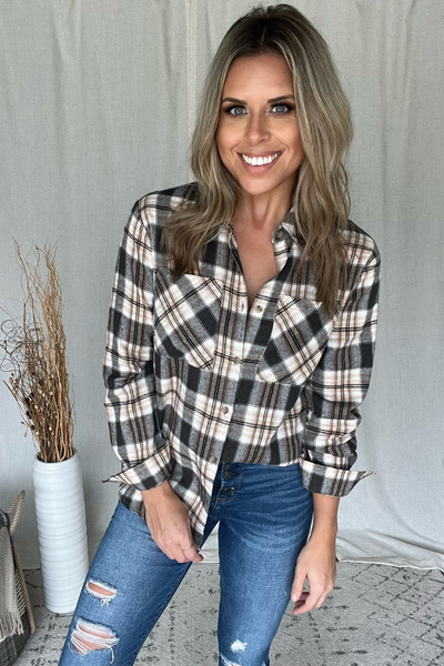 BLACK & TAN PLAID FLANNEL SHIRT