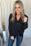 BLACK SURPLICE BUTTON TOP