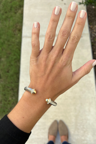 SILVER CABLE CUFF BRACELET WITH GOLD & CZ LARGE