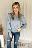 STEEL BLUE RUFFLE SHOULDER TOP