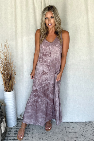 MAUVE MOCHA TIE DYE BUTTON MAXI