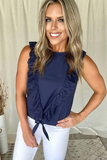 NAVY CROCHET RUFFLE TANK