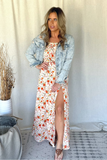 OFF WHITE FLORAL PRINT OTS MAXI DRESS