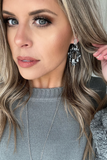 JET RESIN STATEMENT EARRING WITH SILVER LEAF