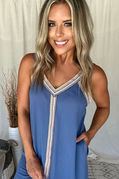 DENIM BLUE SLEEVELESS RIBBON DRESS