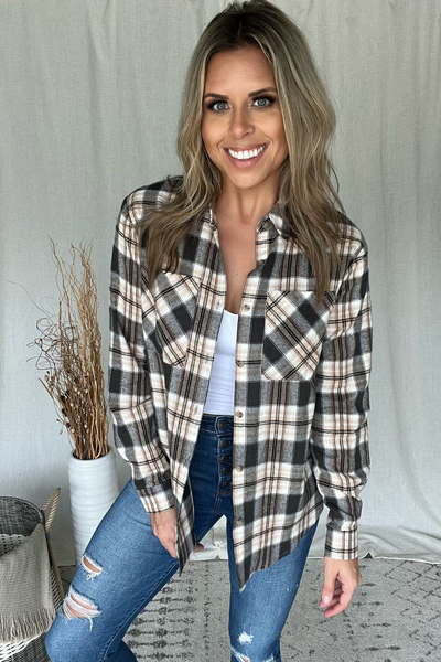 BLACK & TAN PLAID FLANNEL SHIRT