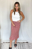 BRICK RED FLORAL MIDI SKIRT