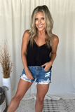 BLACK V NECK LACE TRIM BUTTON TANK
