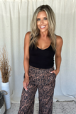 CAMEL ZEBRA PRINT PALAZZO PANTS