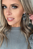 JET RESIN STATEMENT EARRING WITH SILVER LEAF