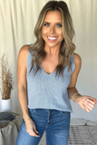 LIGHT BLUE V-NECK KNIT TANK