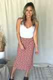 BRICK RED FLORAL MIDI SKIRT