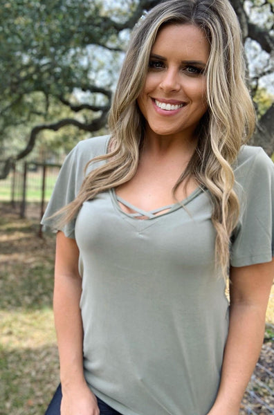 LIGHT OLIVE CROSS TEE