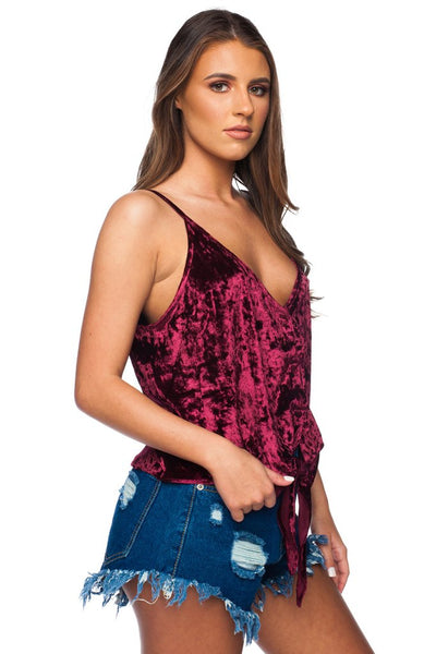 BURGUNDY VELVET TIE TANK