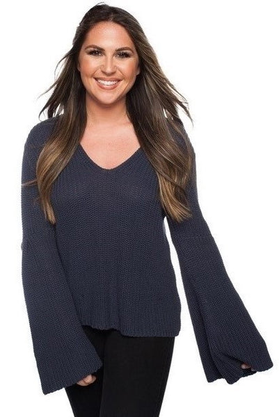GREY BELL SLEEVE SWEATER