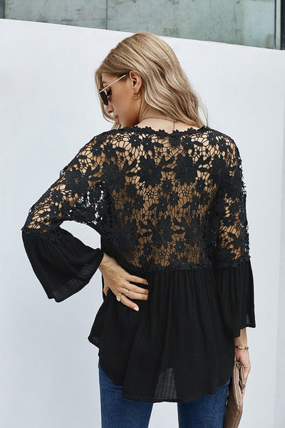BLACK CROCHET LACE BUTTON TOP
