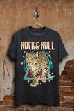 BLACK MINERAL WASH ROCK & ROLL GRAPHIC TEE