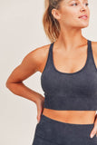 BLACK MINERAL WASH MULTI-RIBBED CROSS BRA