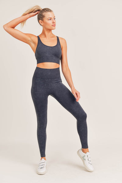 BLACK MINERAL WASH MULTI-RIBBED CROSS BRA