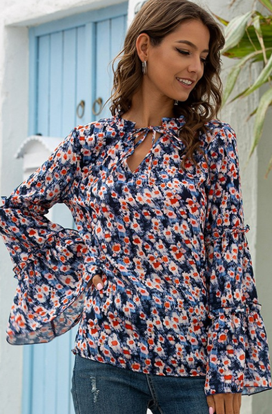 BLUE FLORAL BOHO BLOUSE