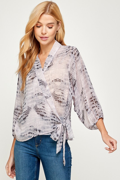 SNAKE PRINT WRAP BLOUSE