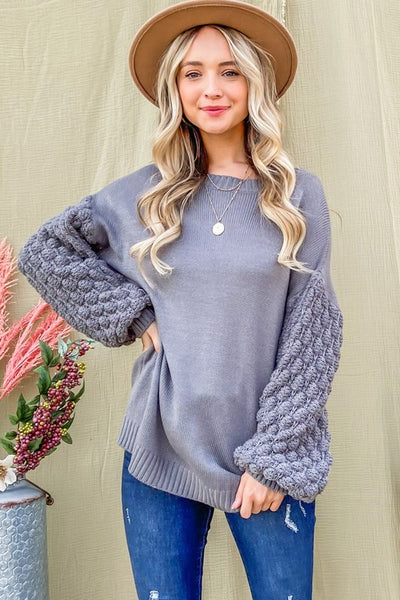 CHARCOAL BUBBLE SLEEVE SWEATER