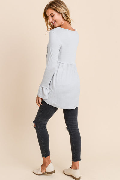 MISTY GREY KNIT RUFFLE TOP