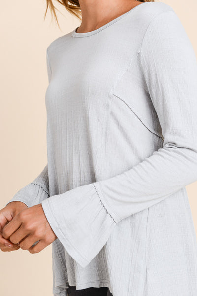 MISTY GREY KNIT RUFFLE TOP