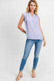 GREY PLEATED V NECK BLOUSE