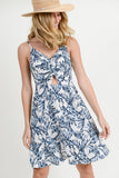 NAVY PRINTED TWIST FRONT DRESS