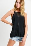 BLACK CROCHET RUFFLE TANK