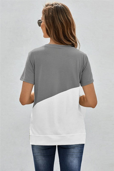 GREY & IVORY COLORBLOCKED TEE