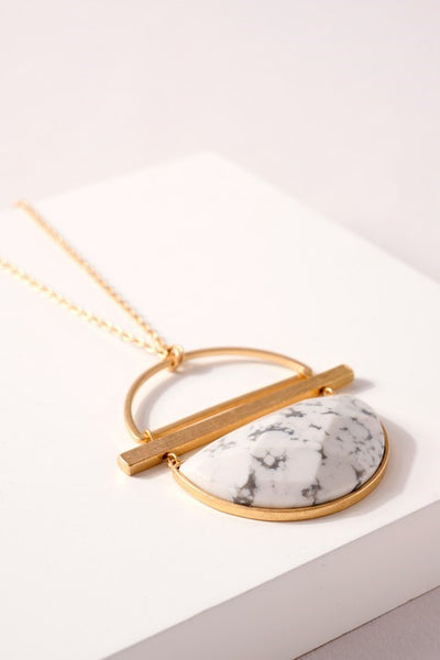 HOWLITE SEMI CIRCLE PENDANT NECKLACE