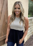 OATMEAL & BLACK STRIPED TANK