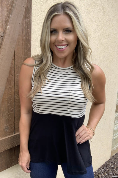 OATMEAL & BLACK STRIPED TANK