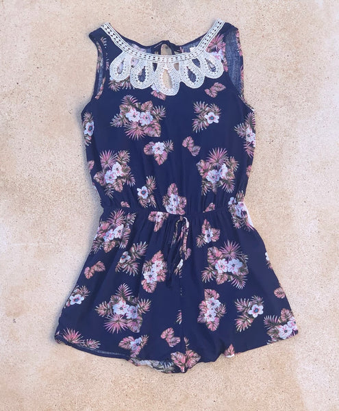 NAVY & PINK FLORAL ROMPER