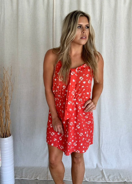 RED TIE MINI DRESS
