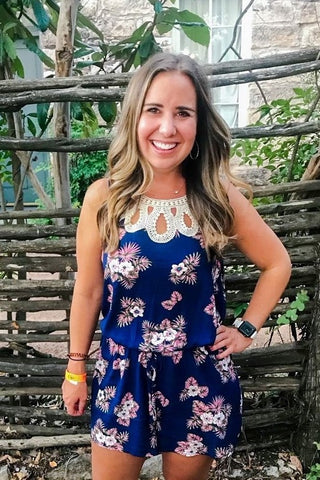 NAVY & PINK FLORAL ROMPER