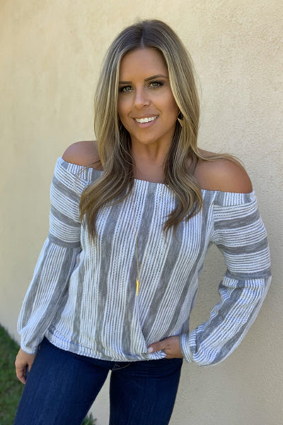 GREY OTS BALLOON SLEEVE BLOUSE