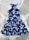 BLACK & IVORY FLORAL A-LINE DRESS