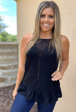 BLACK CROCHET RUFFLE TANK