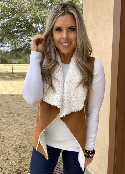 CARAMEL SUEDE SHERPA VEST