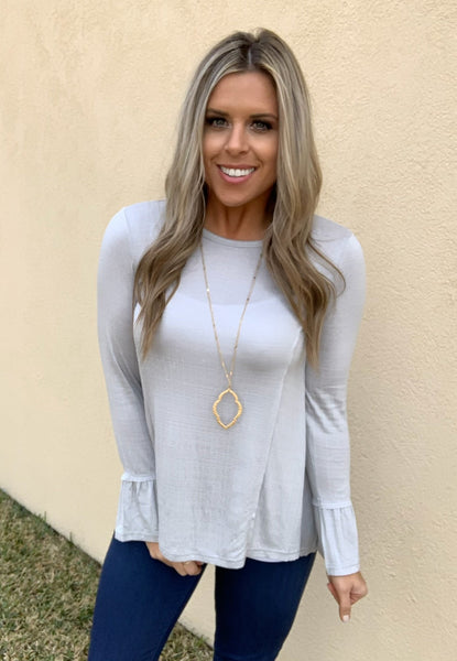 MISTY GREY KNIT RUFFLE TOP
