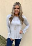 MISTY GREY KNIT RUFFLE TOP