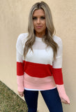 PINK & RED STRIPED KNIT SWEATER
