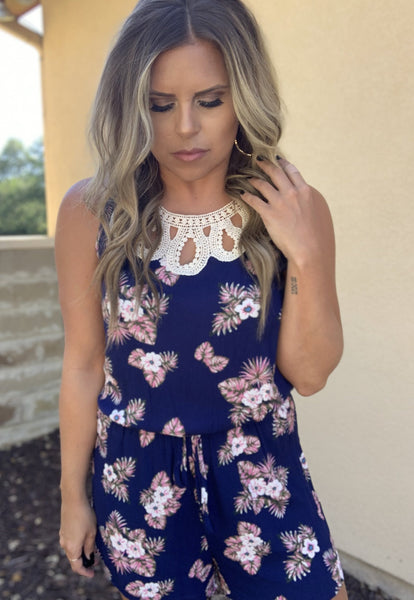 NAVY & PINK FLORAL ROMPER
